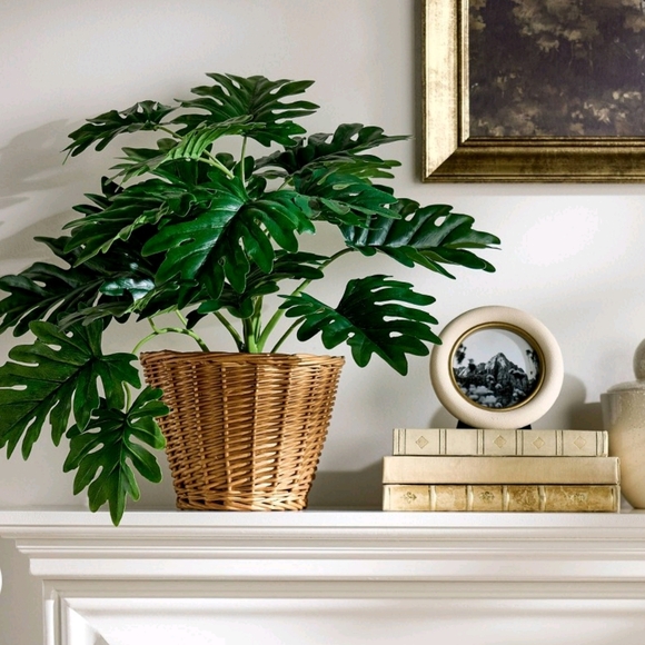 Studio McGee NWT Faux Philodendron Decorative Plant in Wicker Basket 18"H - Picture 2 of 6